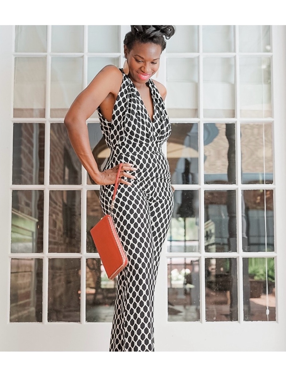 Diane Von Furstenberg Black & White Geometric Halter Jumpsuit